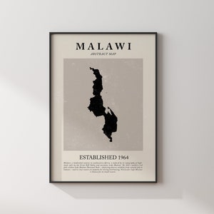 Malawi Karte Vintage Abstraktes Wand-Kunstdruck Picasso + Matisse inspiriertes Reise-Plakat
