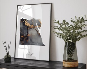 Egypt Map Black & Gold Wall Art Print [EV]