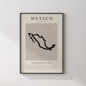 Mapa do México Vintage Abstrato Arte de Parede Impressão Picasso + Matisse Inspirado em Pôster de Viagem