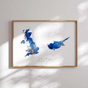 Großbritannien und ZYPERN Karte Blau & Gold Reise Wand Kunst Druck | Vereinigtes Königreich | Reisen Umzug Geschenk
