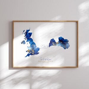 Großbritannien und Lettland Karte Blau & Gold Reise Wand Kunst Druck | Vereinigtes Königreich | Reisen Umzug Geschenk