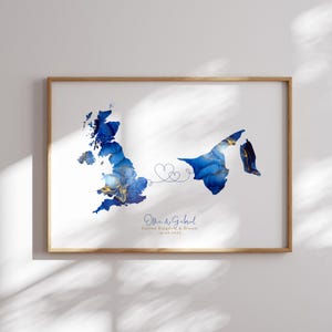 Großbritannien und Brunei Map Blue & Gold Travel Wall Art Print | Vereinigtes Königreich | Reisen Umzug Geschenk