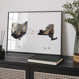 Impression d'art mural de voyage noir et or carte de l'Ohio et de New York | Ohio| Cadeau déménagement