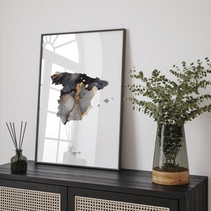 Spain Map Black & Gold Wall Art Print [EV]