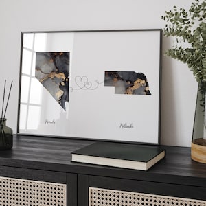 Nevada und Nebraska Karte Schwarz & Gold Reise Wand Kunst Druck | Nevada | Reisen Umzug Geschenk