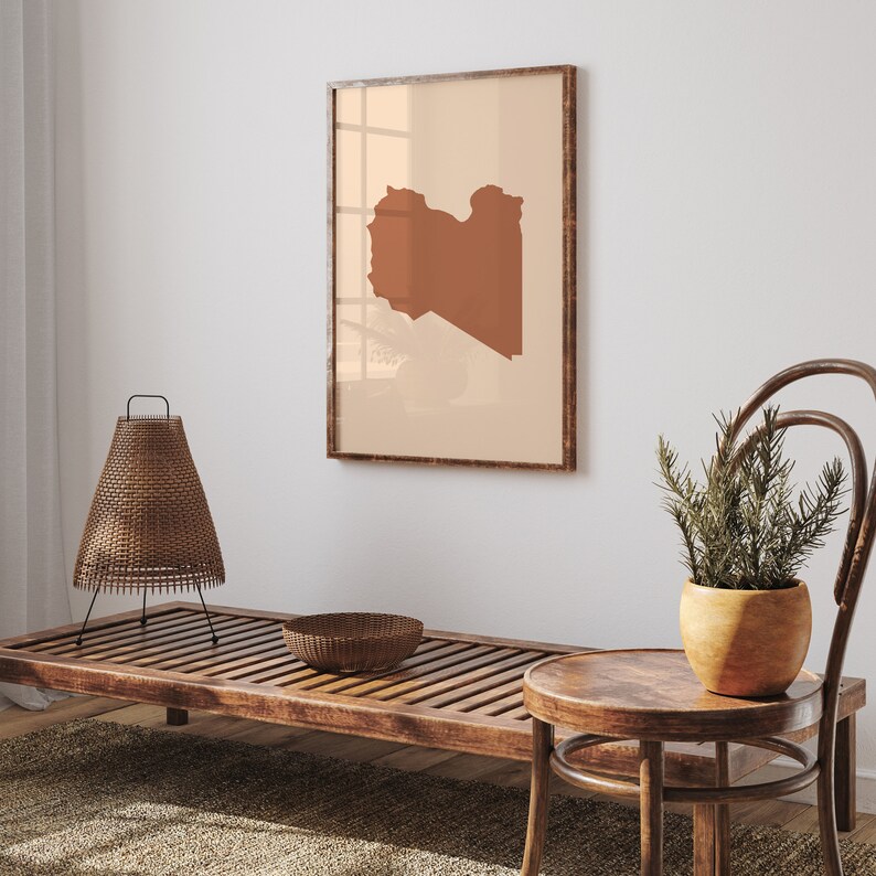 Libya Map Boho Wall Art Print Mid Century Travel Poster - Etsy