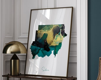 Sudan Map Emerald Green and Gold Wall Art Print