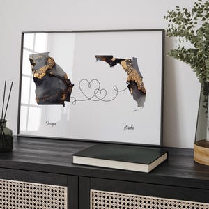 Kaart van Georgië en Florida zwart-gouden reiskunst aan de muur | Georgië | Cadeau voor op reis verhuizen