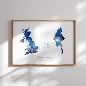 Großbritanien und Myanmar Karte Blau & Gold Reise Wand Kunst Druck | Vereinigtes Königreich | Reisen Umzug Geschenk