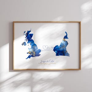 Großbritannien und Kamerun Karte Blau & Gold Reise Wand Kunst | Vereinigtes Königreich | Reisen Umzug Geschenk