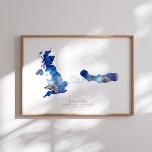 Großbritanien und Sao Miguel Map Blue & Gold Travel Wall Art Print | Vereinigtes Königreich | Reisen Umzug Geschenk