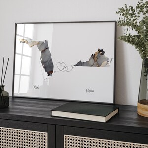 Kaart Florida en Virginia zwart en goud reizen muurkunst print | Florida| Cadeau voor op reis verhuizen