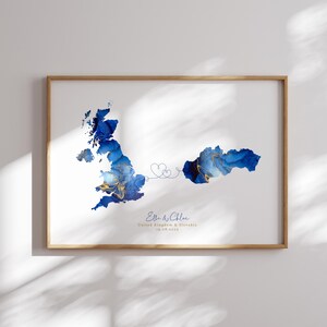 Großbritannien und der Slowakei Karte Blau & Gold Reise Wand Kunst Druck | Vereinigtes Königreich | Reisen Umzug Geschenk