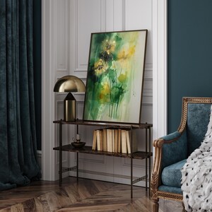 Elegant Dandelion Wall Art | Abstract Nature-Inspired Green Print | Modern Home Accent