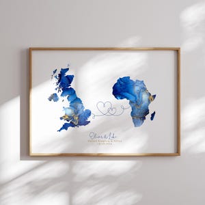 Großbritannien und Afrika Karte Blau & Gold Reise Wand Kunst Druck | Vereinigtes Königreich | Reisen Umzug Geschenk