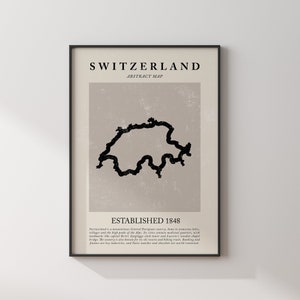 Abstrakte Schweiz Karte Vintage Wand Kunst Druck Picasso + Matisse Inspiriert Reise Poster OE