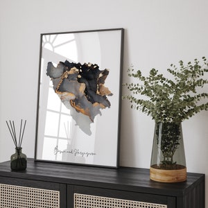 Bosnia and Herzegovina Map Black & Gold Wall Art Print