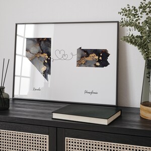 Nevada und Pennsylvania Karte Schwarz & Gold Reise Wand Kunst Druck | Nevada | Reisen Umzug Geschenk