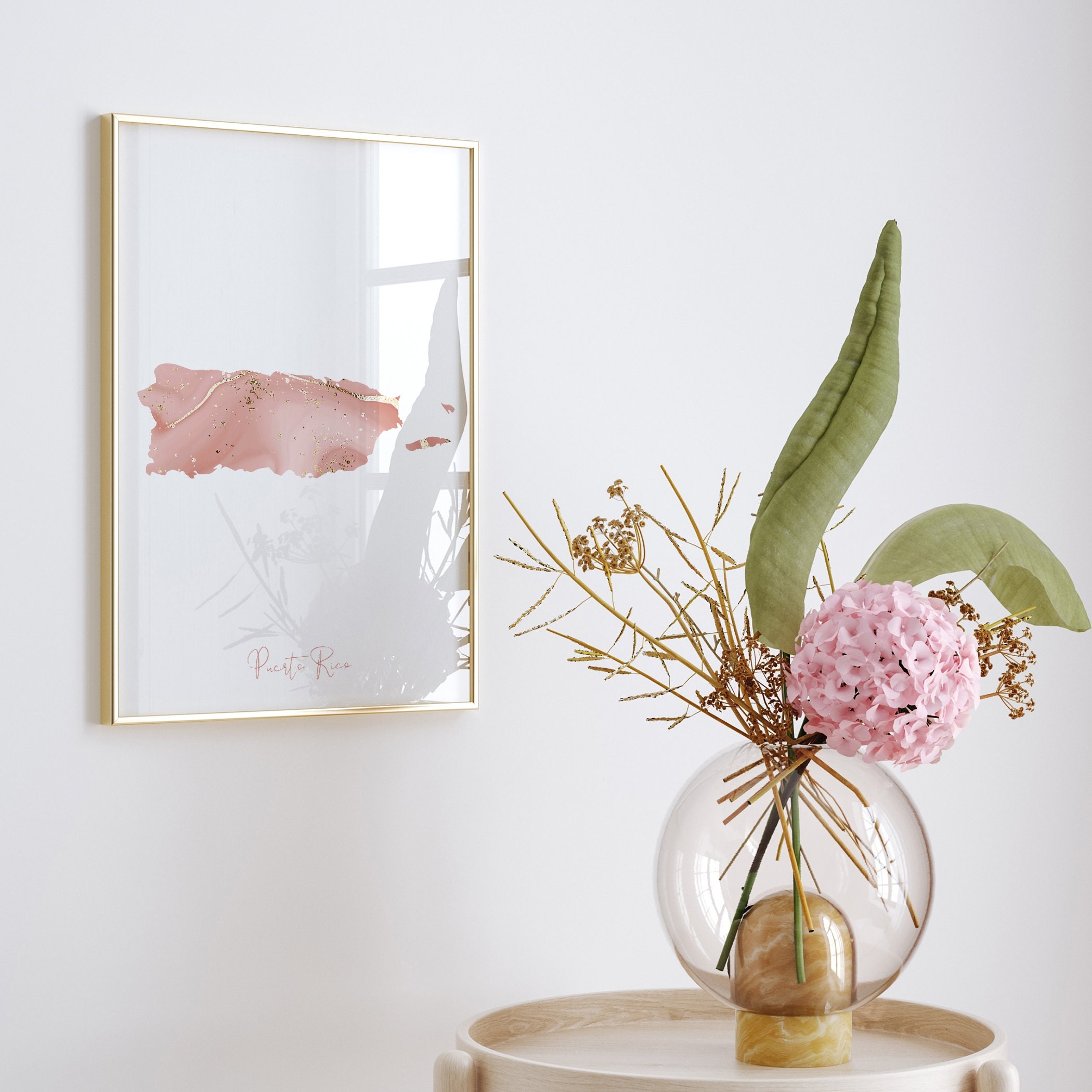 Pink Puerto Rico Map Puerto Rico Map Pink and Gold Wall Art Print - Etsy