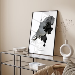 Impression d'art mural carte des Pays-Bas noir et argent