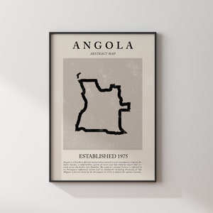 Angola Karte Vintage Abstraktes Wand Kunst Druck Picasso + Matisse Inspiriertes Reise Poster
