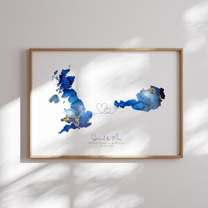 Großbritanien und Österreich Karte Blau & Gold Reise Wand Kunst | Vereinigtes Königreich | Reisen Umzug Geschenk