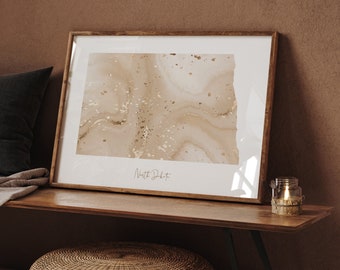 North Dakota Map Beige & Gold Wall Art Print | US State | USA | United States of America