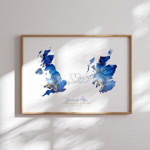 Großbritannien und Schottland Karte Blau & Gold Reise Wand Kunst Druck | Vereinigtes Königreich | Reisen Umzug Geschenk
