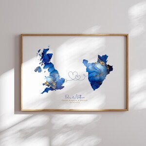 Großbritannien und Burundi Map Blue & Gold Travel Wall Art Print | Vereinigtes Königreich | Reisen Umzug Geschenk
