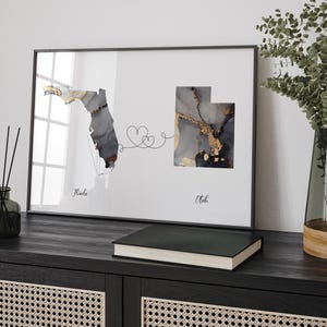 Kaart van Florida en Utah zwart en goud reizen muurkunst print | Florida| Cadeau voor op reis verhuizen