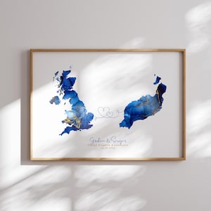 Großbritannien und Lanzarote Map Blue & Gold Travel Wall Art Print | Vereinigtes Königreich | Reisen Umzug Geschenk