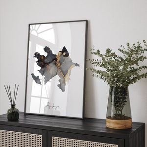 Aserbaidschan Map Black & Gold Wall Art Print [EV]