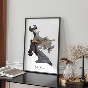 Baton Rouge Map Black & Gold Wall Art Print | Louisiana | USA | United States of America [EV]