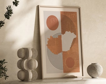 Hungary Map Wall Art Print | Boho Mid Century