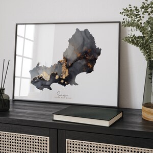 Swansea-kaart zwart en goud kunst aan de muur | Zuidwest-Wales | Verenigd Koninkrijk | Groot-Brittannië