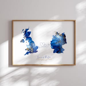 Großbritanien und DEUTSCHLAND Map Blue & Gold Travel Wall Art Print | Vereinigtes Königreich | Reisen Umzug Geschenk