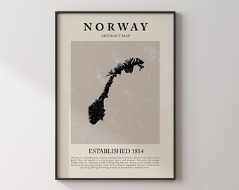 Norway Map Vintage Abstract Wall Art Print Picasso + Matisse Inspired Travel Poster