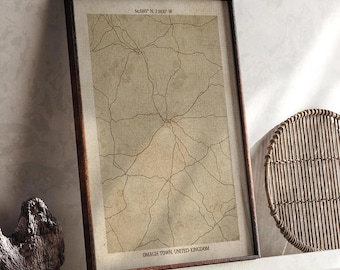 Omagh Town Map Print: Vintage Beige, Northern Ireland Wall Art