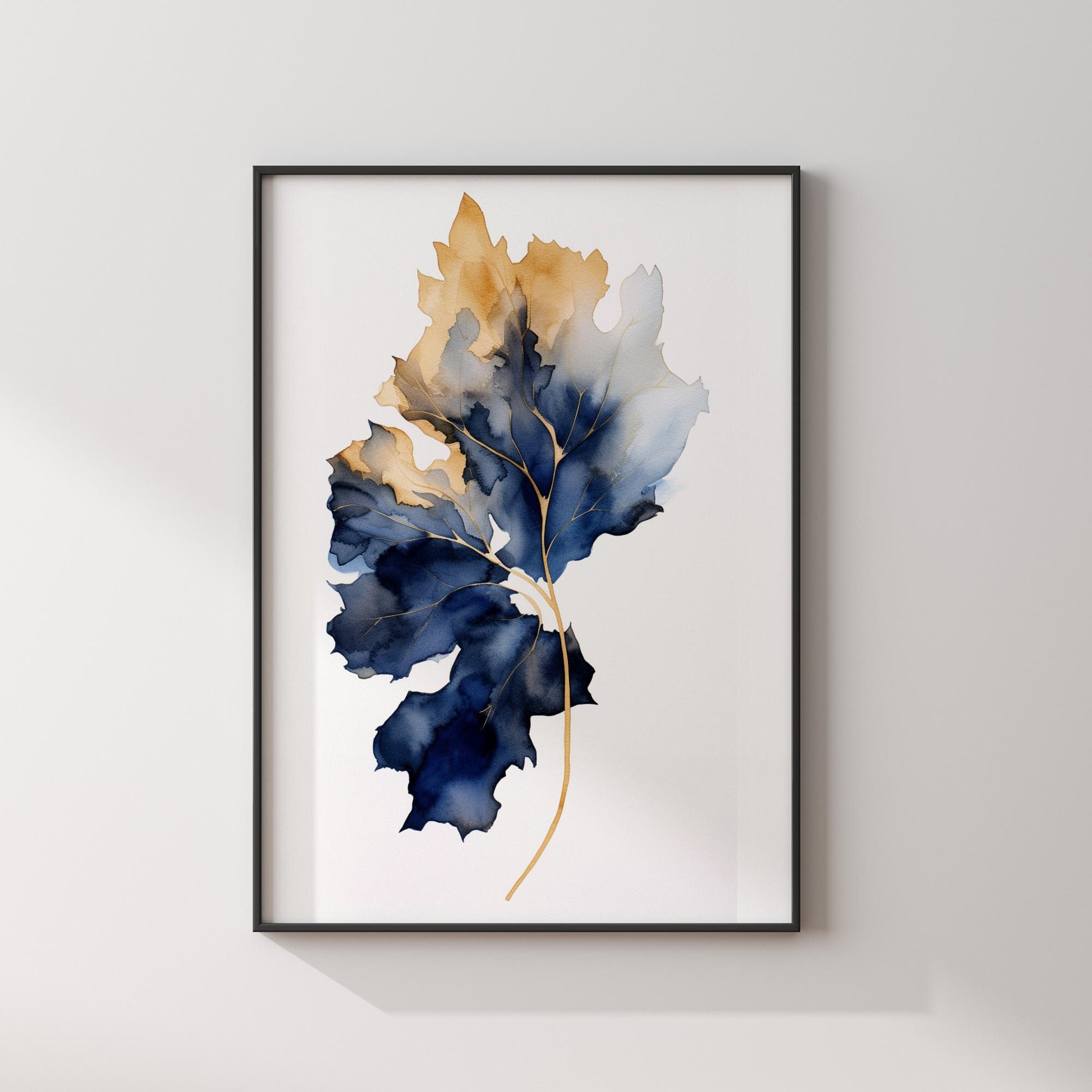 Blue and Gold Leaf Wall Art | Elegant Botanical Print | Modern Nature ...