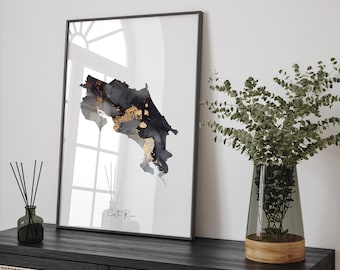 Costa Rica Map Black & Gold Wall Art Print [EV]