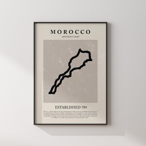Marrocos Mapa Vintage Abstrato Arte de Parede Impressão Picasso + Matisse Inspirado em Cartaz de Viagem