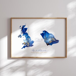 Großbritannien und Saudi-Arabien Karte Blau & Gold Reise Wand Kunst Druck | Vereinigtes Königreich | Reisen Umzug Geschenk