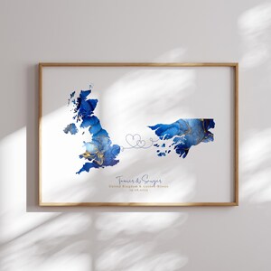 Großbritannien und Guine-Bissau Map Blue & Gold Travel Wall Art Print | Vereinigtes Königreich | Reisen Umzug Geschenk