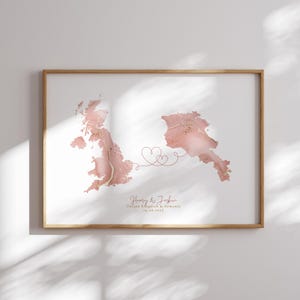 Großbritanien und Armenien Karte Pink & Gold Reise Wand Kunst Druck | Vereinigtes Königreich | Reisen Umzug Geschenk