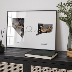 Nevada und Conneticut Karte Schwarz & Gold Reise Wand Kunst Druck | Nevada | Reisen Umzug Geschenk