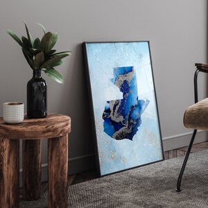 Guatemala Map Shades of Blue & Silver Wall Art Print