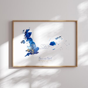 Großbritannien und Fidschi Karte Blau & Gold Reise Wand Kunst Druck | Vereinigtes Königreich | Reisen Umzug Geschenk