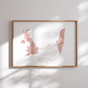 Großbritannien und Palästina Karte Pink & Gold Reise Wand Kunst Druck | Vereinigtes Königreich | Reisen Umzug Geschenk