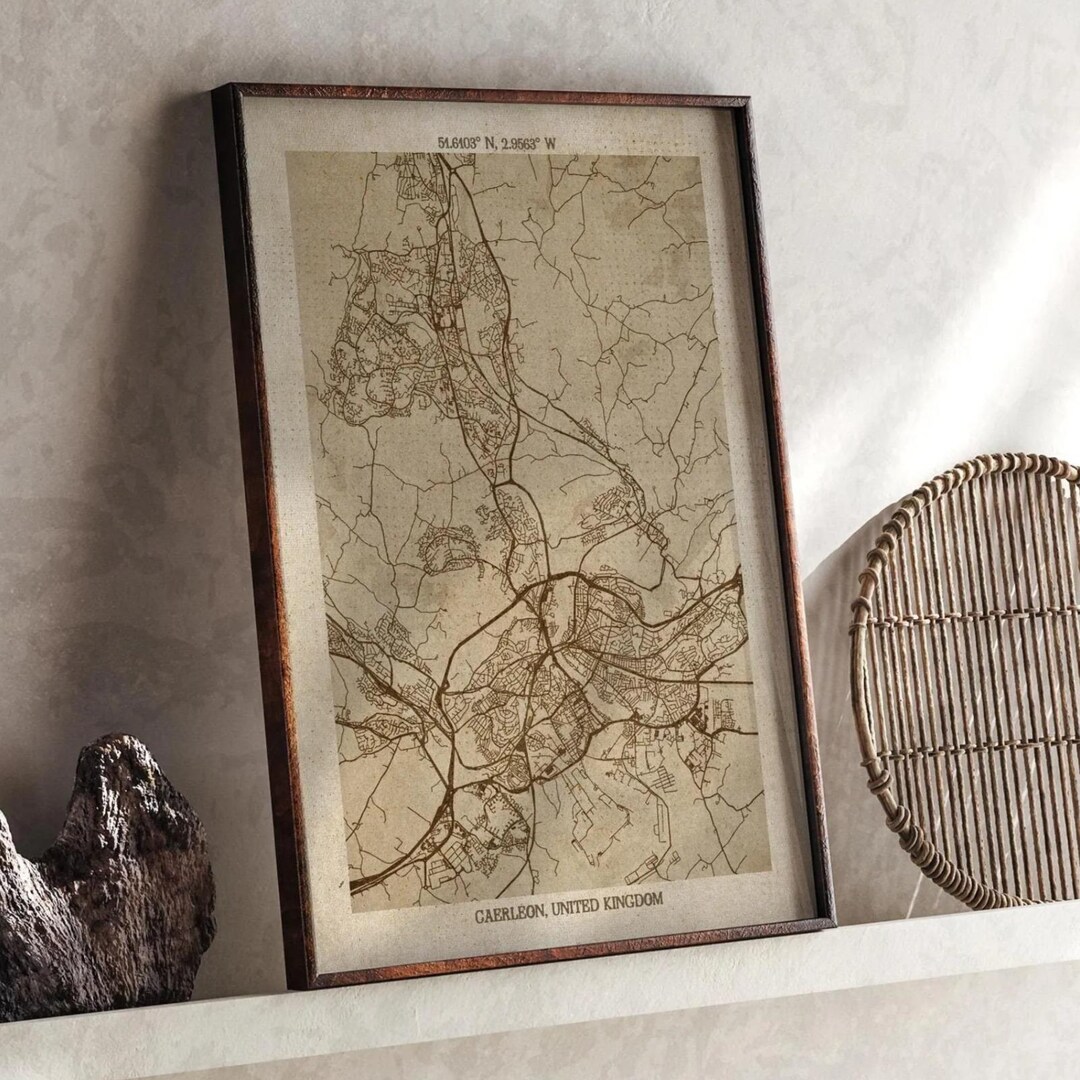 Caerleon, Wales Map | Vintage Beige Detailed Map Print | United Kingdom ...