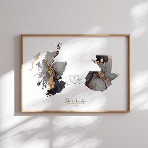 Schottland und Guatemala Karte Schwarz & Gold Reise Wand Kunst Druck | Schottland | Reisen Umzug Geschenk